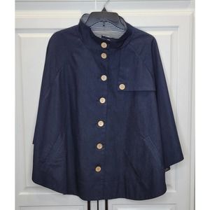 NWT! ONE SIZE Chico's Elise Denim Navy Poncho Top Jacket So CHIC!